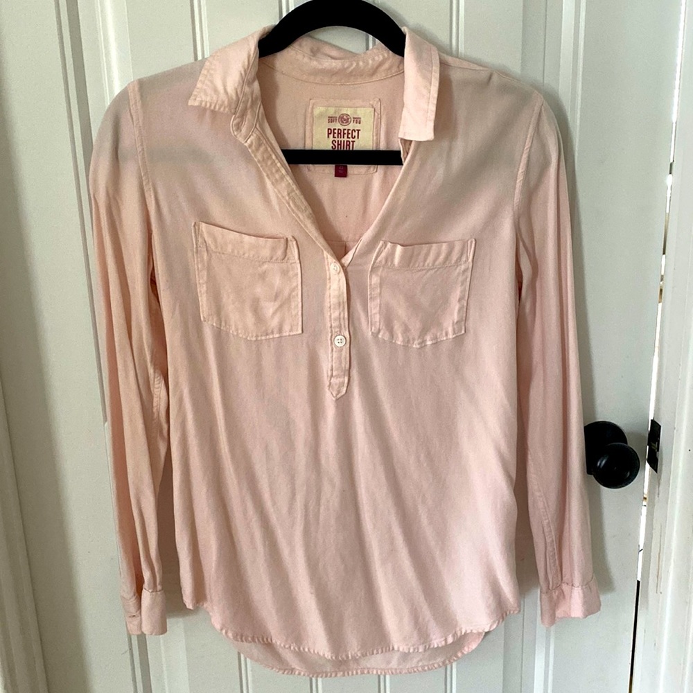 SO Womens half button-up shirt light pink super soft XSmall